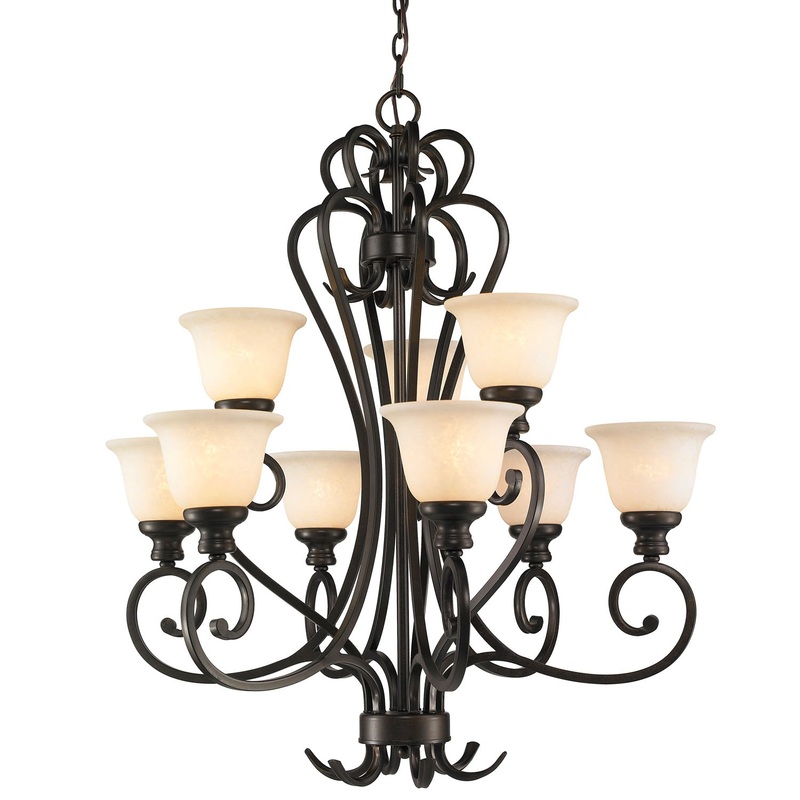 Torbellino 2-Tier 9-Light Chandelier in Cordoban Bronze with Remolino Glass