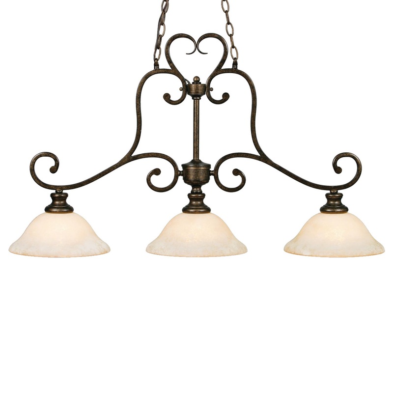 Torbellino 3-Light Linear Pendant in Cordoban Bronze with Remolino Glass