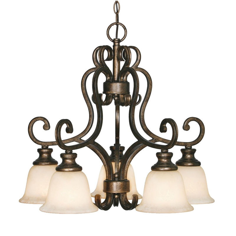 Torbellino 5-Light Nook Chandelier in Cordoban Bronze with Remolino Glass