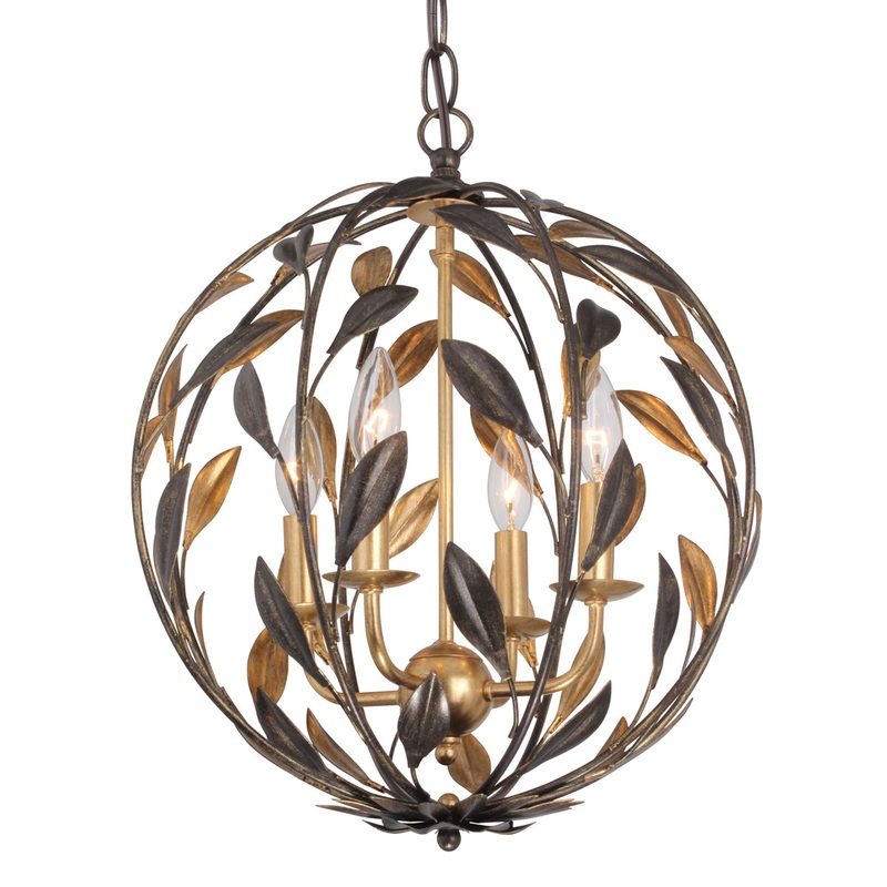 Broche 4-Light Mini Chandelier in English Bronze & Antique Gold