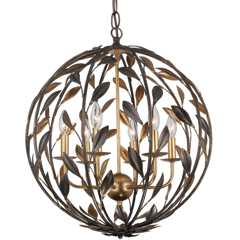 Broche 6-Light Chandelier in English Bronze & Antique Gold