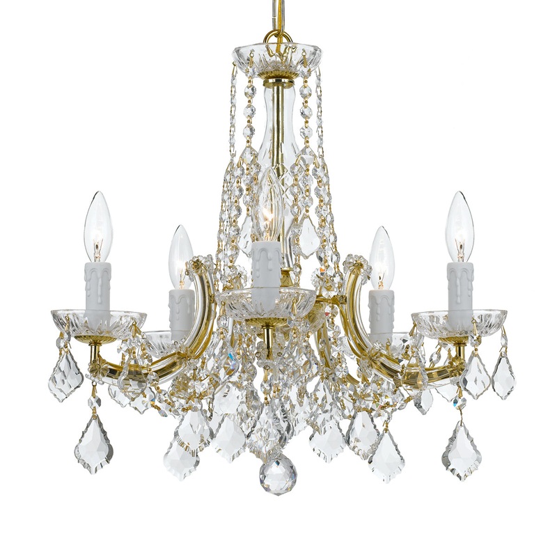 Traditional Crystal 5-Light Chandelier in Gold with Hand Cut Crystal