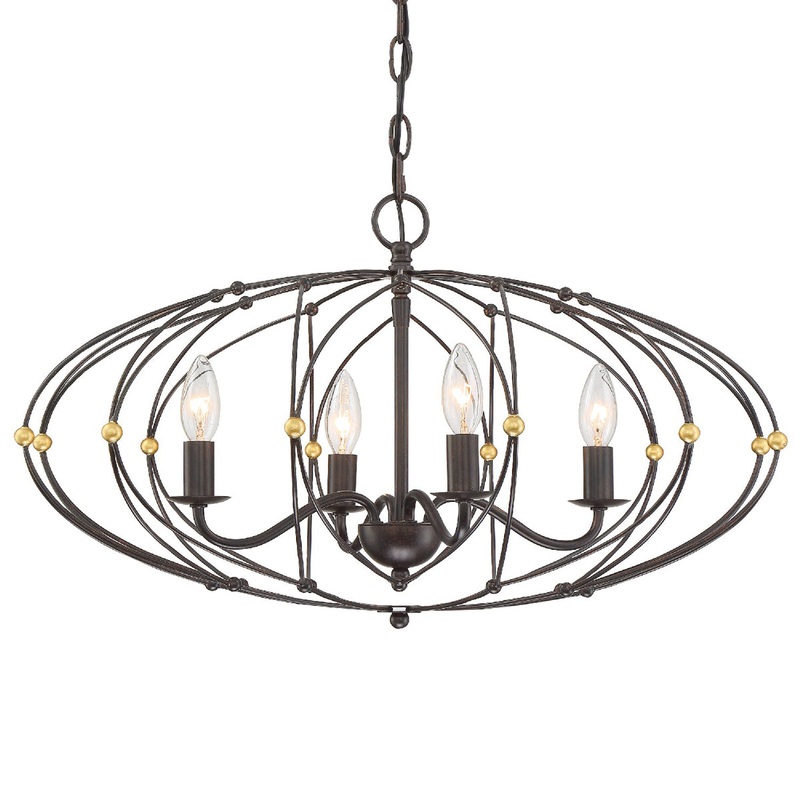 Zucca 4-Light Chandelier in English Bronze & Antique Gold