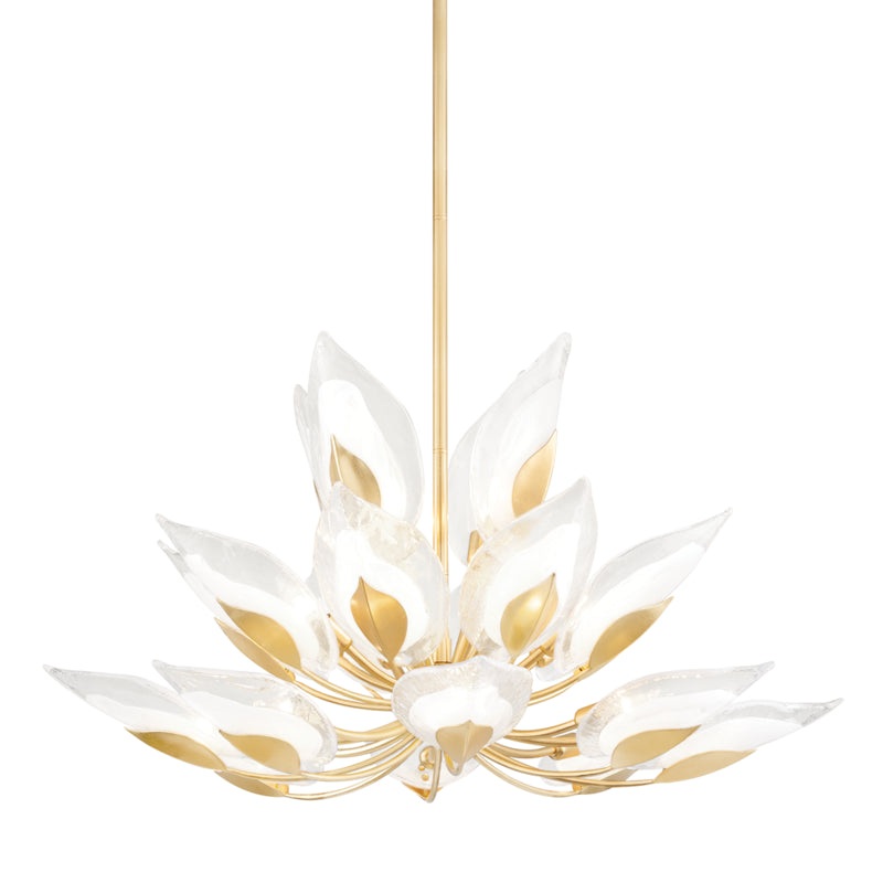 Blossom 20-Light Chandelier in Gold Leaf with Clear Glass Shade