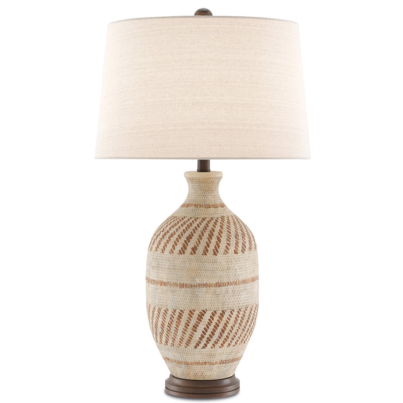 Faiyum 1-Light Table Lamp in Tan & Brown & Hand Rubbed Bronze with Flax Linen Shade