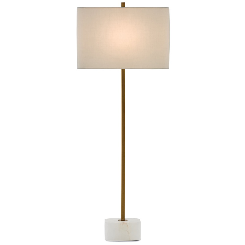 Felix 1-Light Table Lamp in Natural & Antique Brass with Off-White Linen Shade