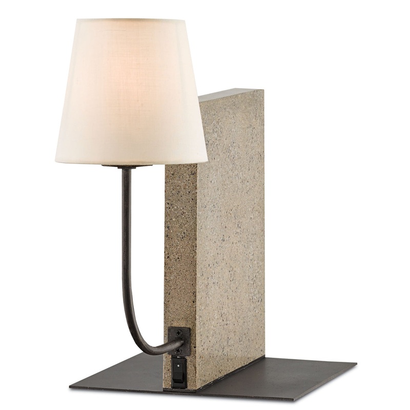Oldknow 1-Light Table Lamp in Polished Concrete & Aged Steel with Off-White Linen Shade