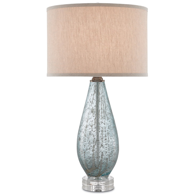 Optimist 1-Light Table Lamp in Pale Blue Speckle with Natural Linen Shade