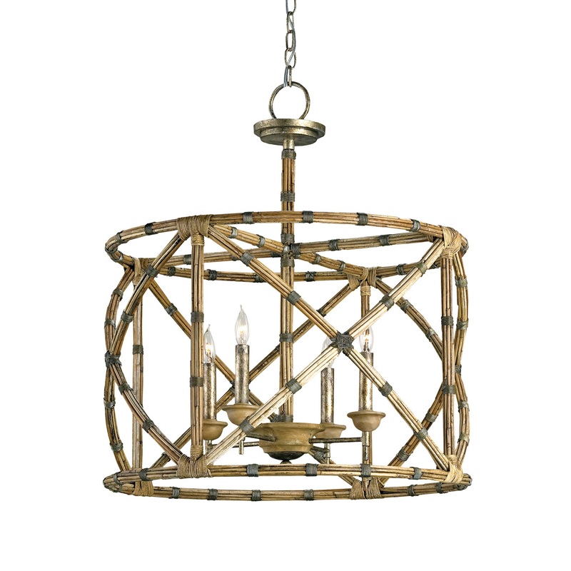 Palm 4-Light Chandelier in Pyrite Bronze & Washed Wood & Natural