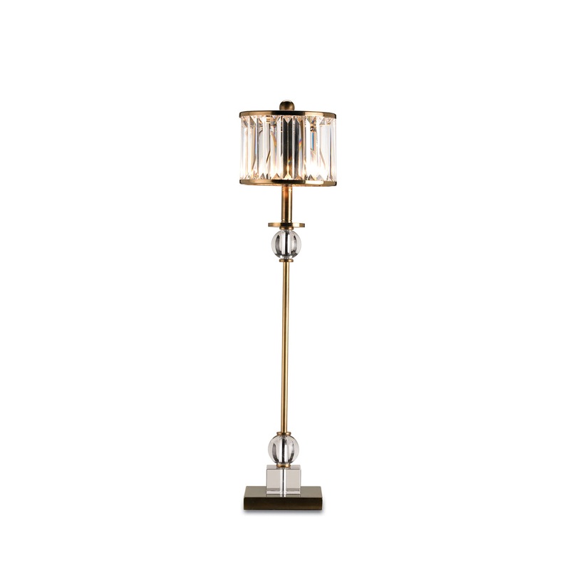 Parfait 1-Light Table Lamp in Clear & Antique Brass with Crystal Prism Shade