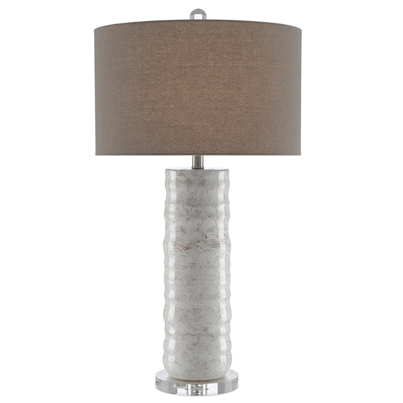Pila Table Lamp in Ivory & Taupe with Gray Linen Shade