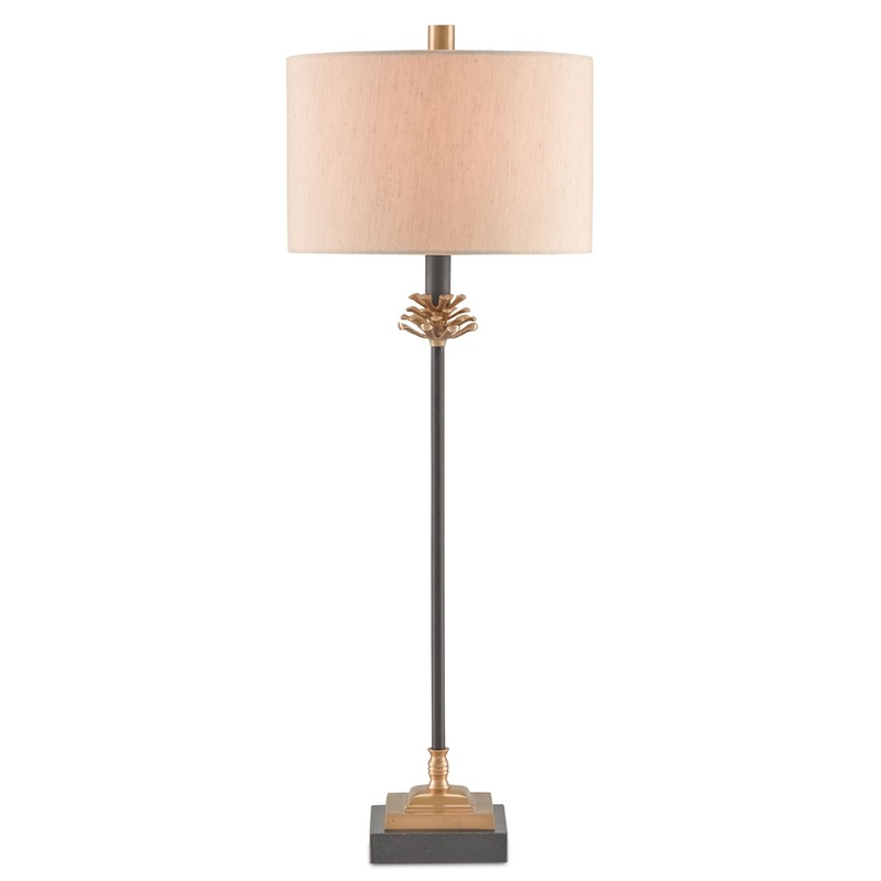 Pinegrove 1-Light Table Lamp in Antique Brass & Black with Beige Poplin Shade