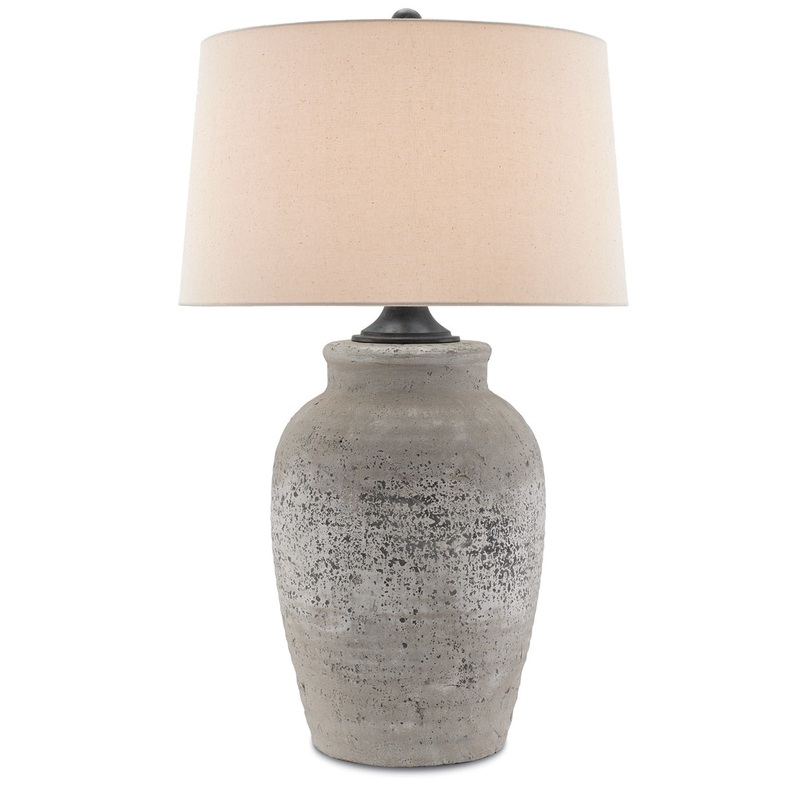Quest 1-Light Table Lamp in Rustic Gray & Aged Black with Sand Linen Shade