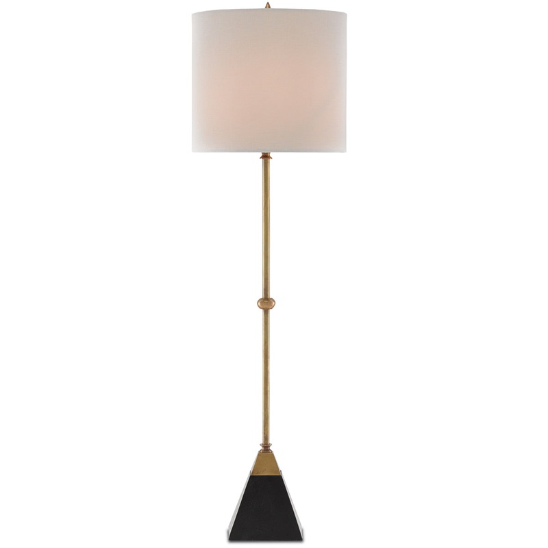 Recluse 1-Light Table Lamp in Vintage Brass & Black with Bone Linen Shade