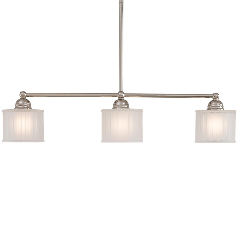 1730 Series 3-Light Island Fixture in Polished Nickel & Etched Glass