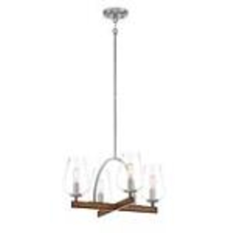Birnamwood 4-Light Convetible Chandelier/Semi-Flush Mount in Koa Wood with Pewter & Clear Glass