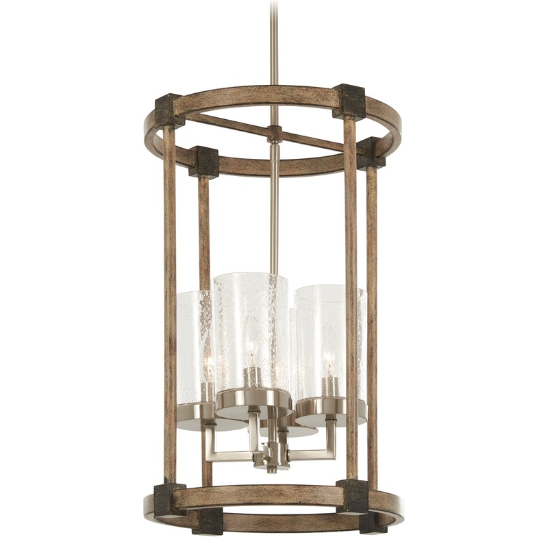 Bridlewood 4-Light Foyer in Stone Grey with Brushed Nickel & Clear Seedy Glass