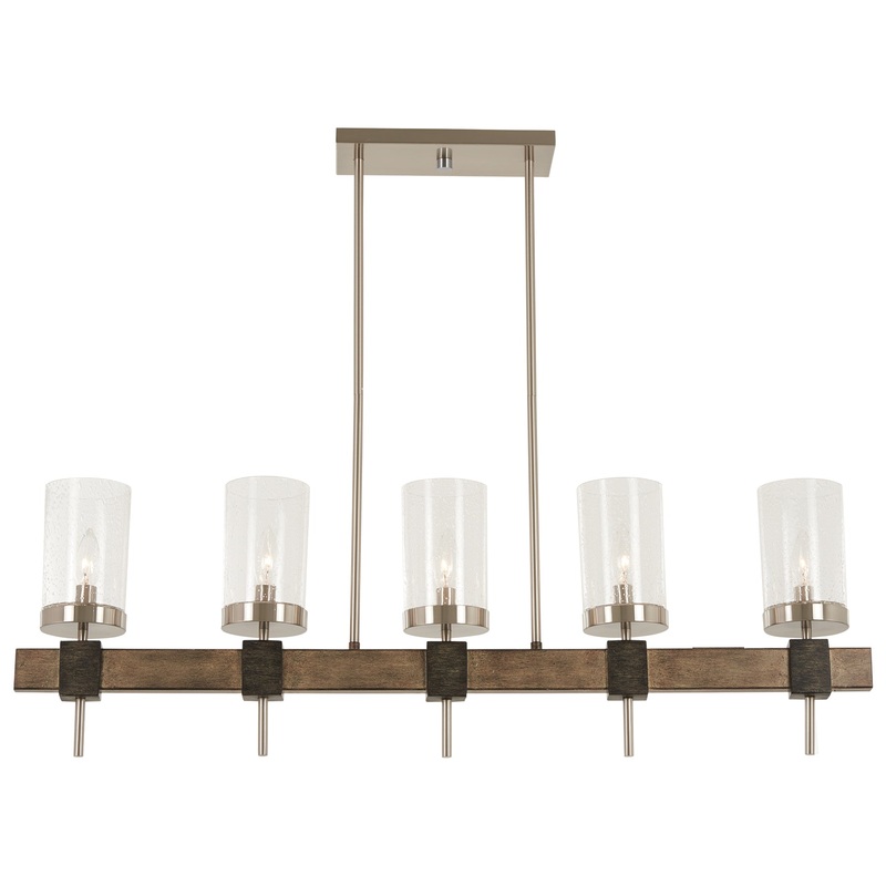 Bridlewood 5-Light Island in Stone Grey with Brushed Nickel & Clear Seedy Glass