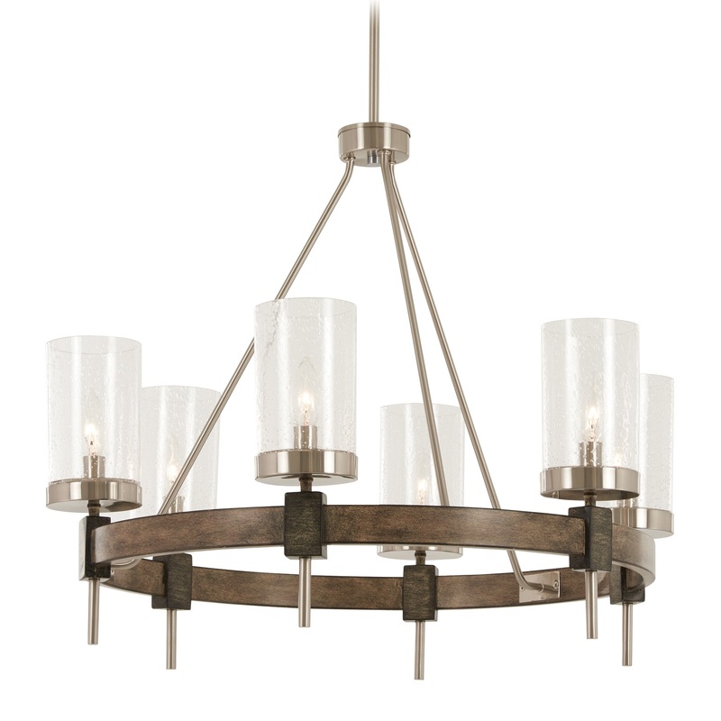 Bridlewood 6-Light Chandelier in Stone Grey with Brushed Nickel & Clear Seedy Glass
