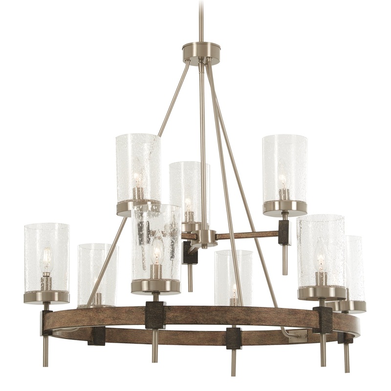 Bridlewood 9-Light Chandelier in Stone Grey with Brushed Nickel & Clear Seedy Glass
