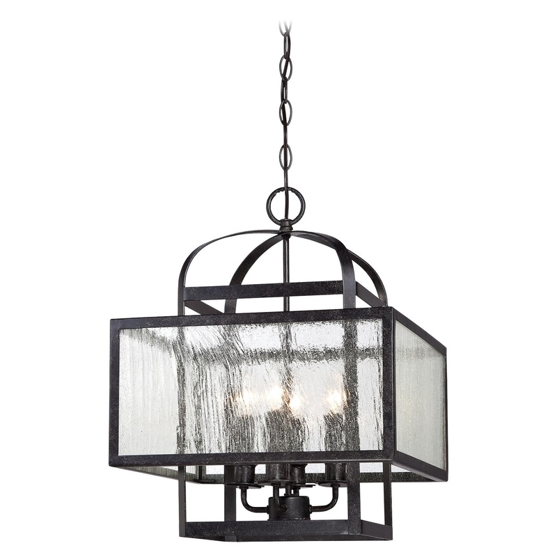 Camden Square 4-Light Mini-Chandelier in Aged Charcoal & Clear Seedy Glass
