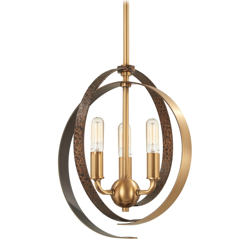 Criterium Pendant/Semi-Flush Mount in Aged Brass with Textured Iron