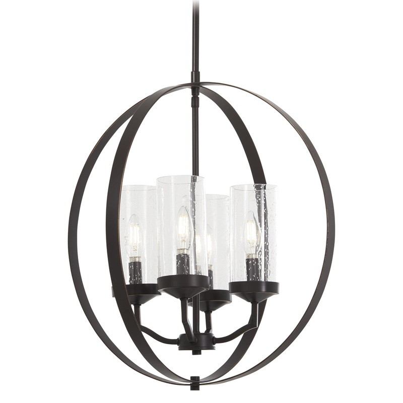 Elyton 4-Light Pendant in Downton Bronze with Gold Highl & Clear Seedy Glass