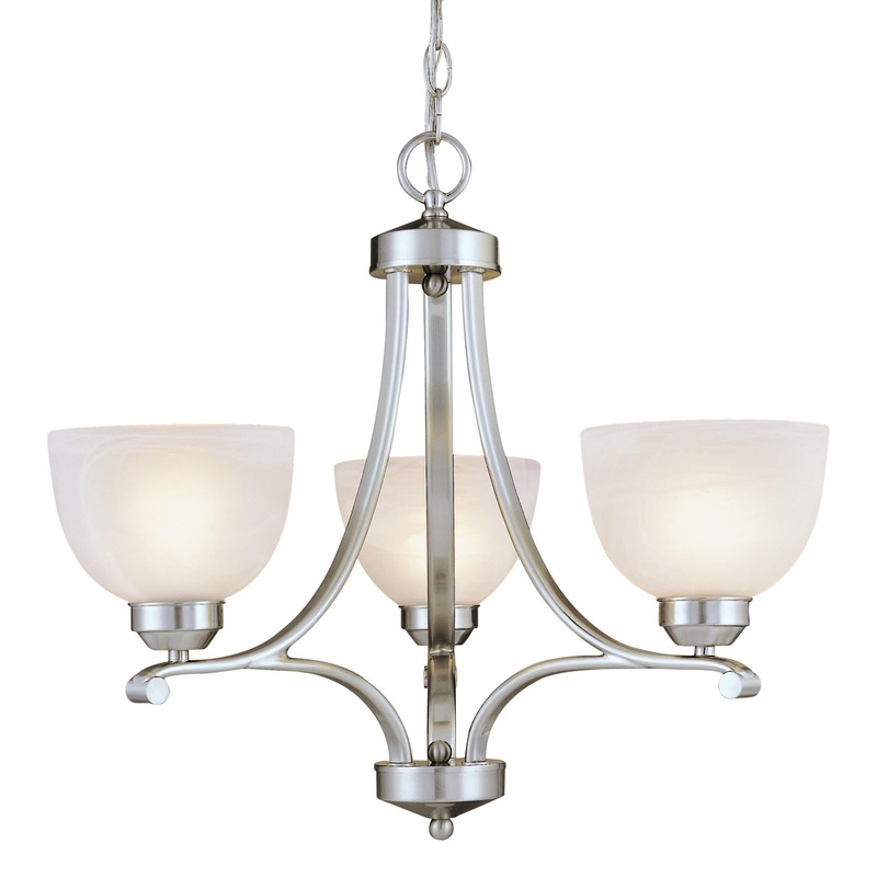Paradox 3-Light Mini-Chandelier in Brushed Nickel & Etched Marble Glass