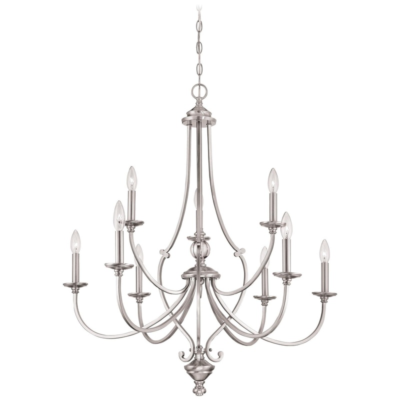 Savannah Row 9-Light Chandelier in Brushed Nickel & Clear Glass