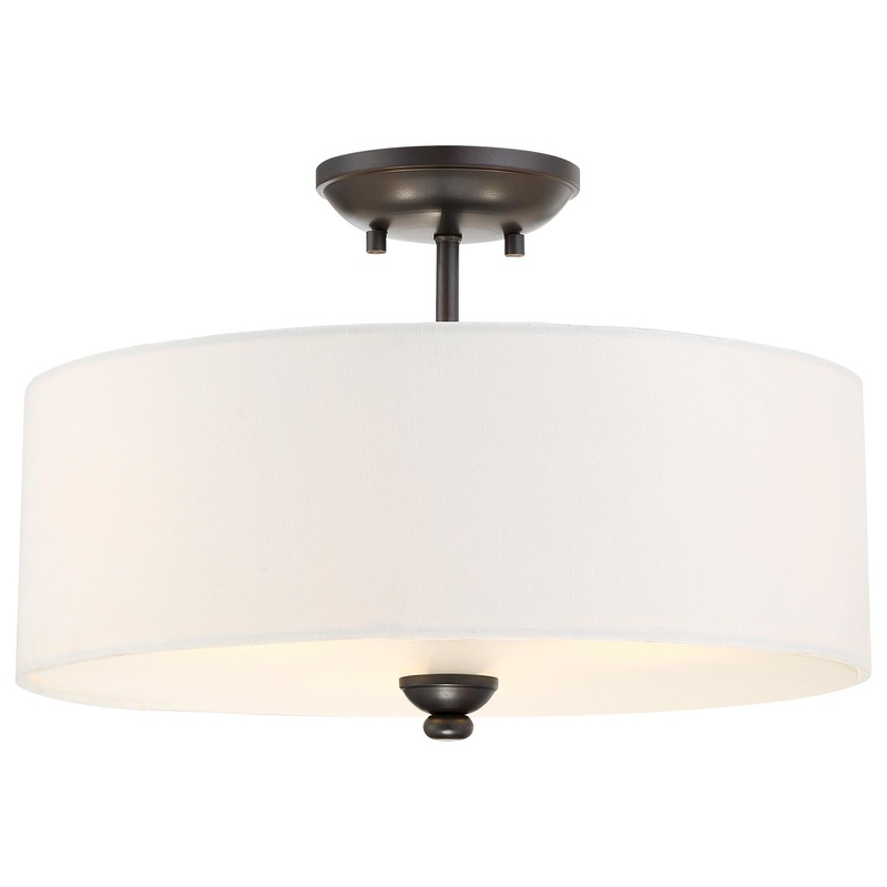 Shadowglen 3-Light Semi-Flush Mount in Lathan Bronze with White Linen Fabric Shade