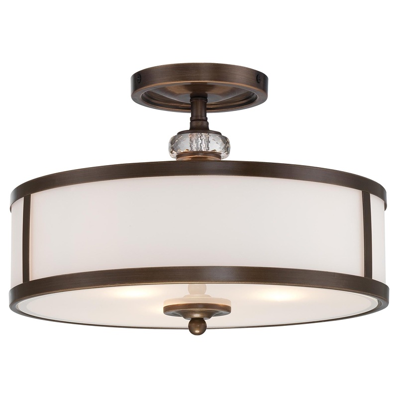 Thorndale 3-Light Semi-Flush Mount in Dark Noble Bronze & Etched White Glass