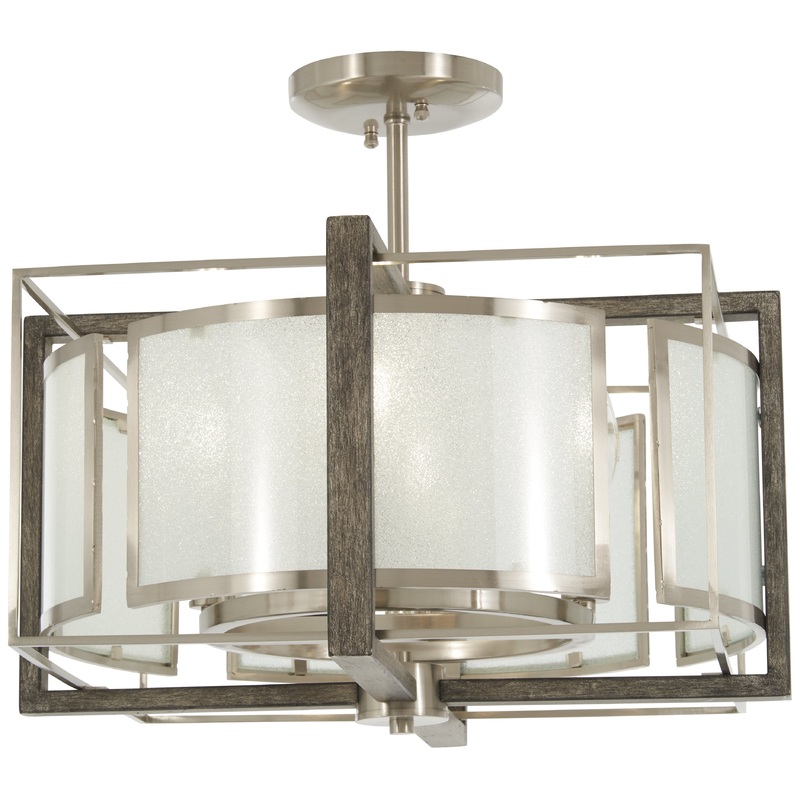 Tyson's Gate 4-Light Pendant/Semi-Flush Mount in Brushed Nickel with Shale Wood & White Iris Glass