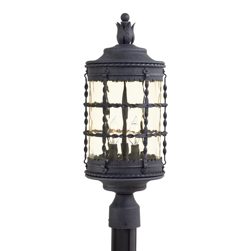 Mallorca 3-Light Post Mount in Spanish Iron & Champagne Hammered Glass