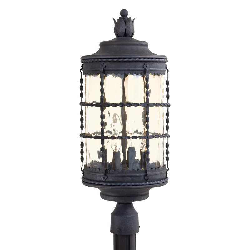 Mallorca 4-Light Post Mount in Spanish Iron & Champagne Hammered Glass