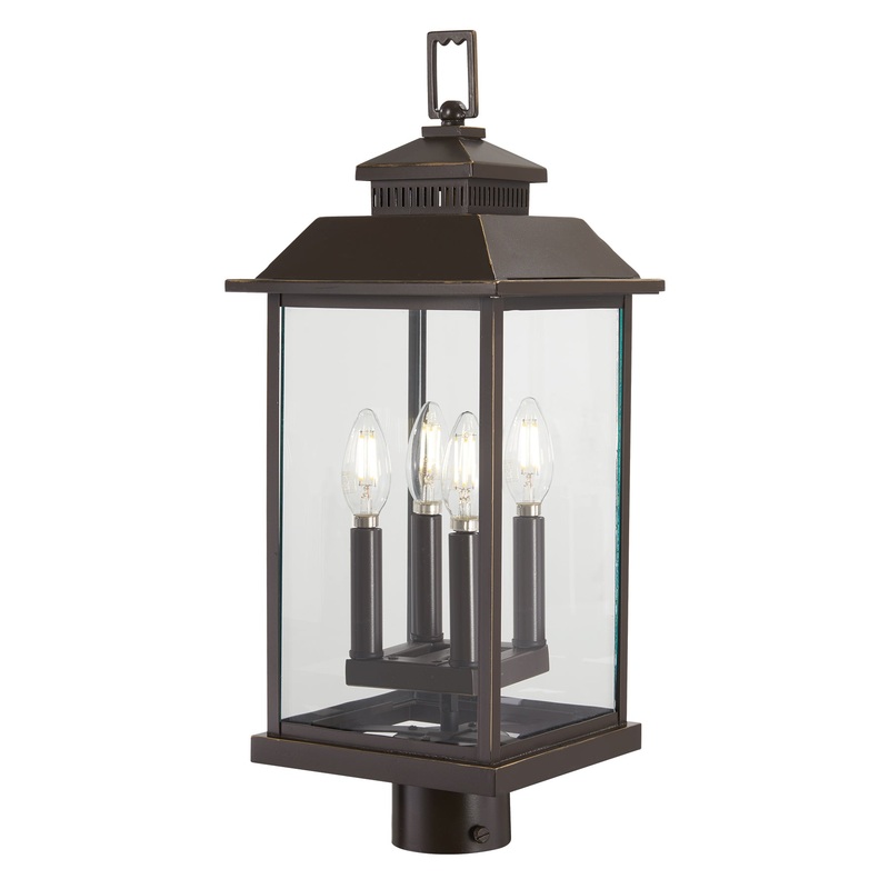 Miner's Loft 4-Light Post Mount in Oil Rubbed Bronze with Gold High & Clear Glass