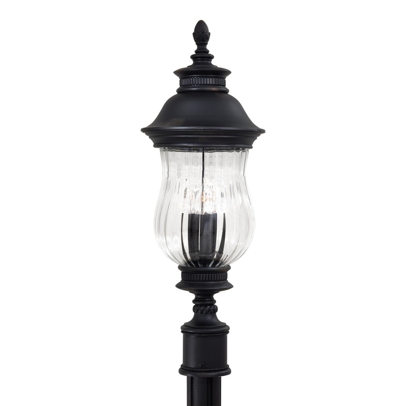 Newport 3-Light Post Mount in Heritage & Mouth Blown Clear Optic Glass