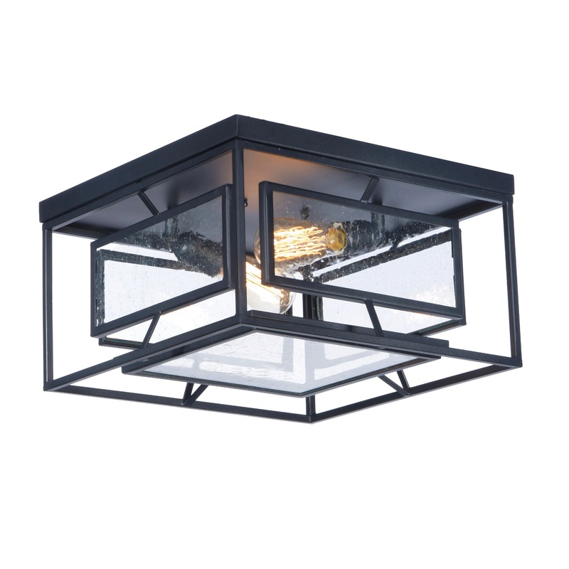 Era 2-Light Ceiling Lamp in Black with Seedy Glass