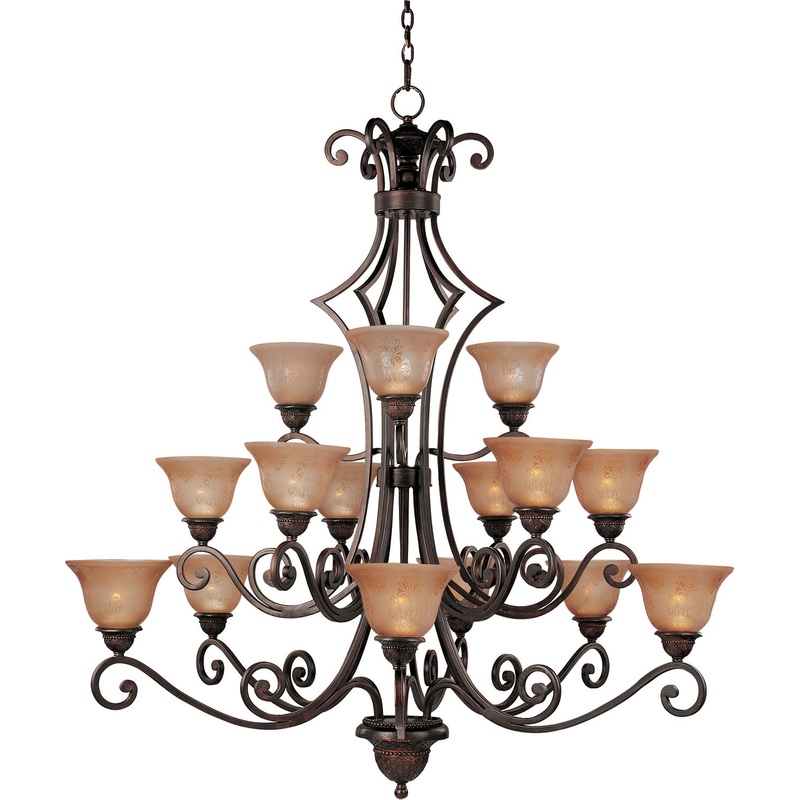 Symphony 15-Light Chandelier in Oil Rubbed Bronze with Screen Amber Glass/Shade