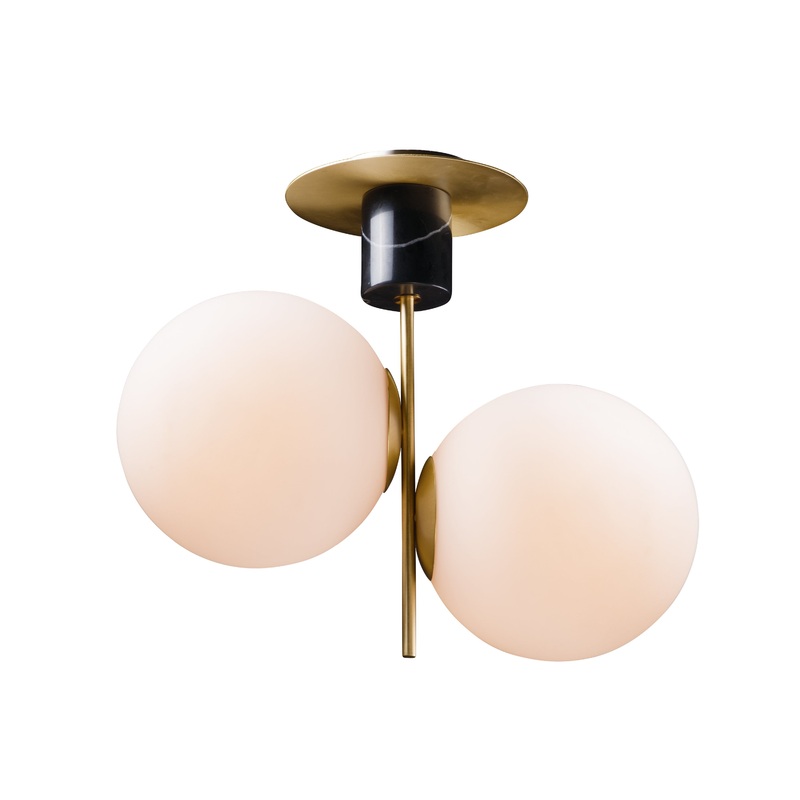 Vesper 2-Light Semi-Flush in Satin Brass / Black